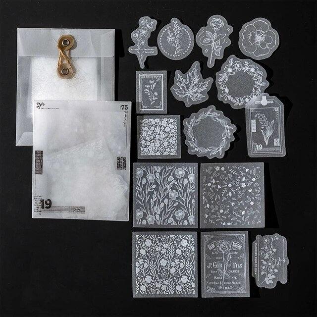 Lace Style White Ink Frame Stickers - Journal Carnival