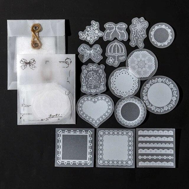 Lace Style White Ink Frame Stickers - Journal Carnival