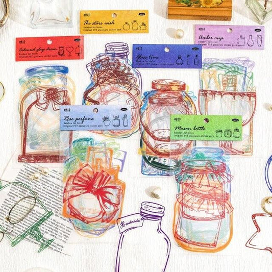 Vintage Colorful Transparent Jar Material Stickers - Journal Carnival