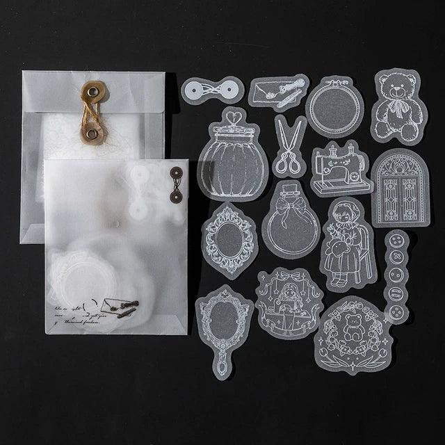 Lace Style White Ink Frame Stickers - Journal Carnival