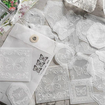 Lace Style White Ink Frame Stickers - Journal Carnival