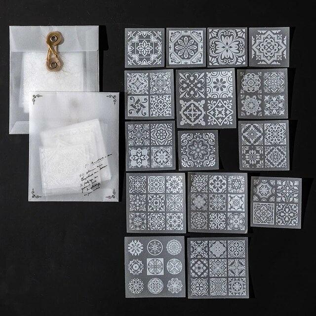 Lace Style White Ink Frame Stickers - Journal Carnival