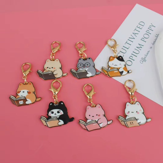 Cute Reading Cat Lobster Clip key Chain