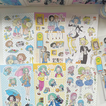 Korean Cute Graffiti Anime Character Sticker Sheet