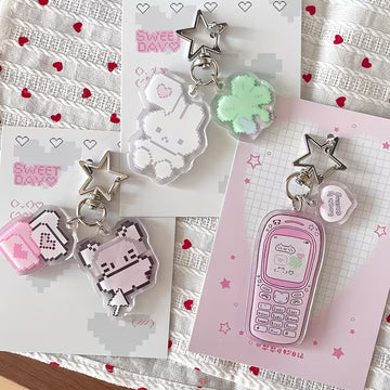 Cute Cartoon Pixel Art Keychain
