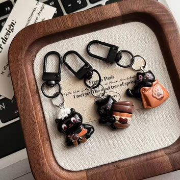 Mini Cute Black Cat Coffee Keychain