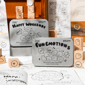Cute Emoji Theme Journaling Wooden Stamp Set