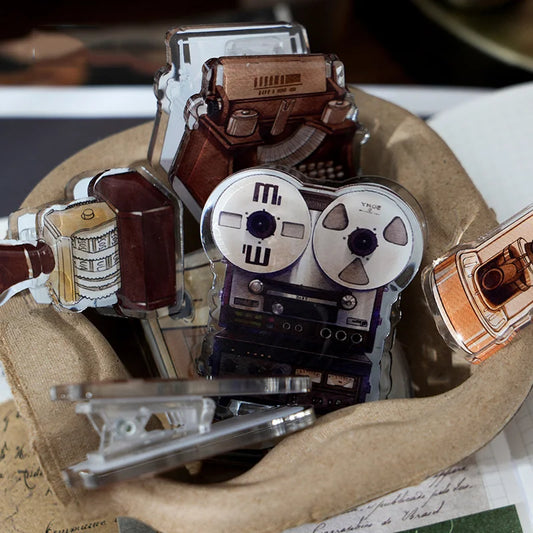 Retro Typewriter Coffee Machine Theme Acrylic Clip
