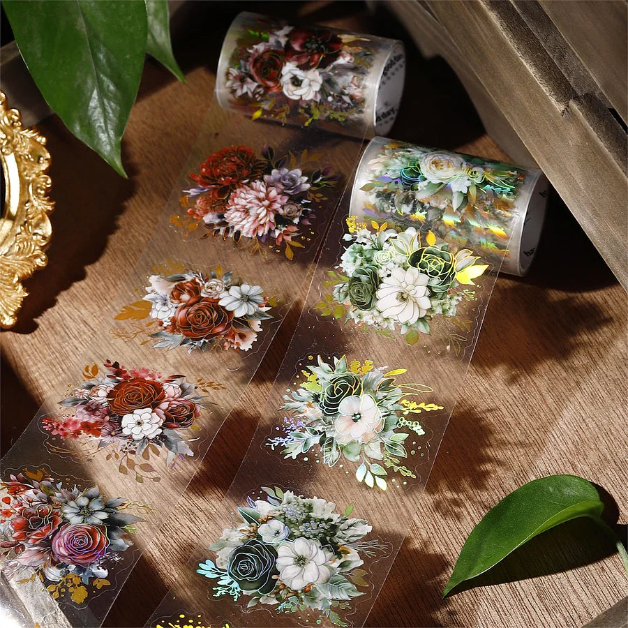 Midnight Garden Series Flower Bronzing die cut PET Tape - Journal Carnival