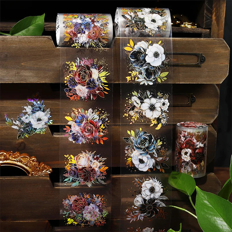 Midnight Garden Series Flower Bronzing die cut PET Tape - Journal Carnival