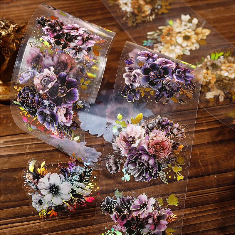 Midnight Garden Series Flower Bronzing die cut PET Tape - Journal Carnival