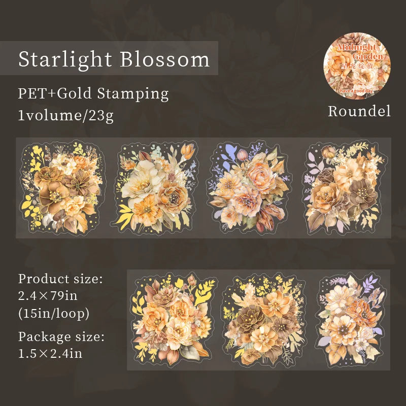 Midnight Garden Series Flower Bronzing die cut PET Tape - Journal Carnival