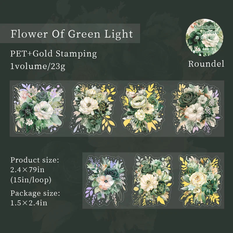 Midnight Garden Series Flower Bronzing die cut PET Tape - Journal Carnival