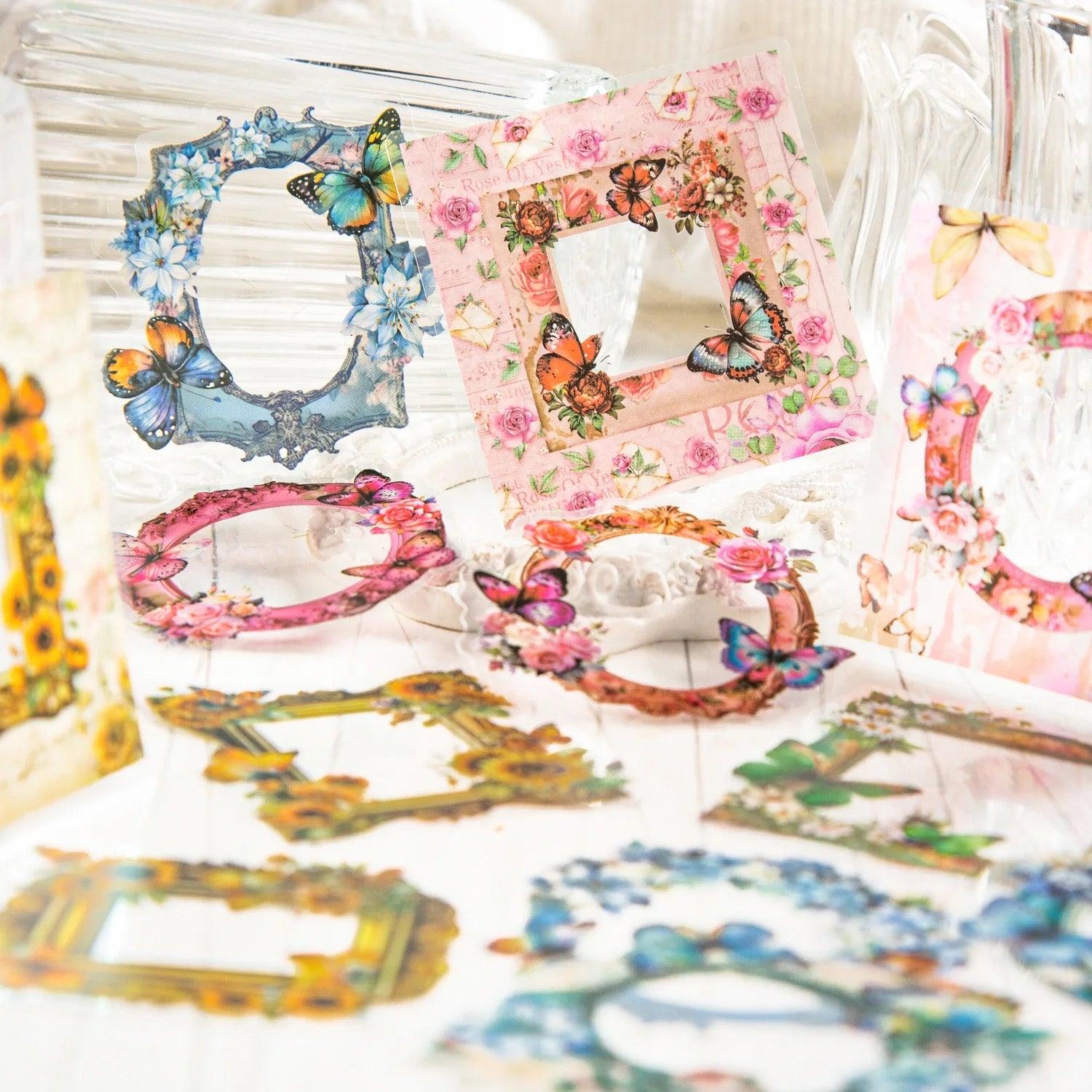 Butterfly Flower Theme Frame Stickers - Journal Carnival