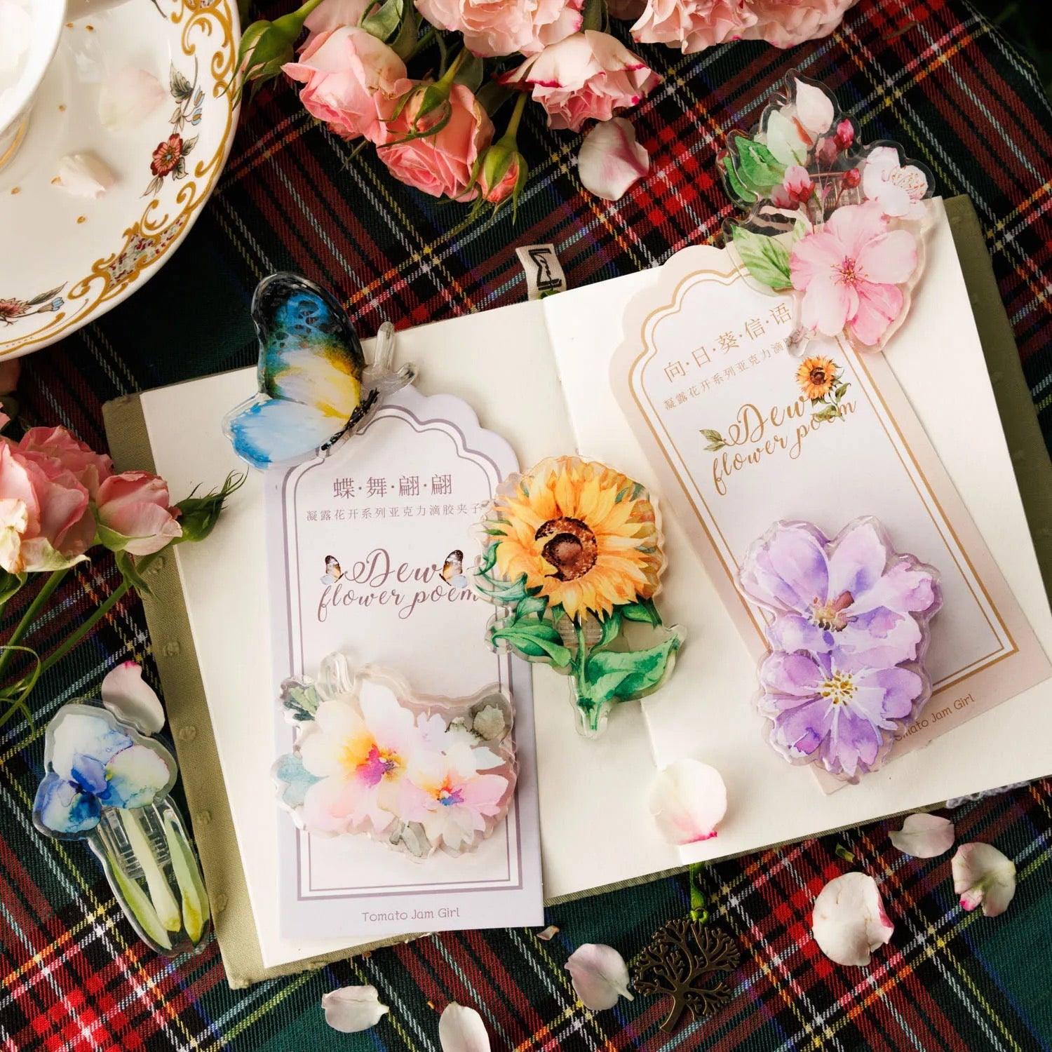 Dew Flowers Poem Acrylic Clip - Journal Carnival