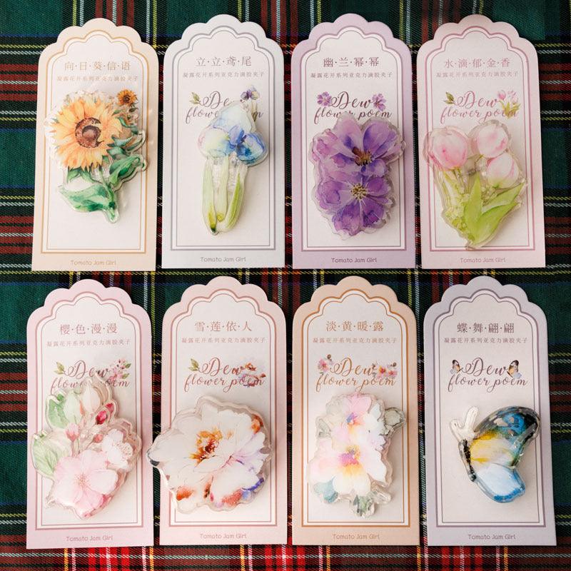Dew Flowers Poem Acrylic Clip - Journal Carnival