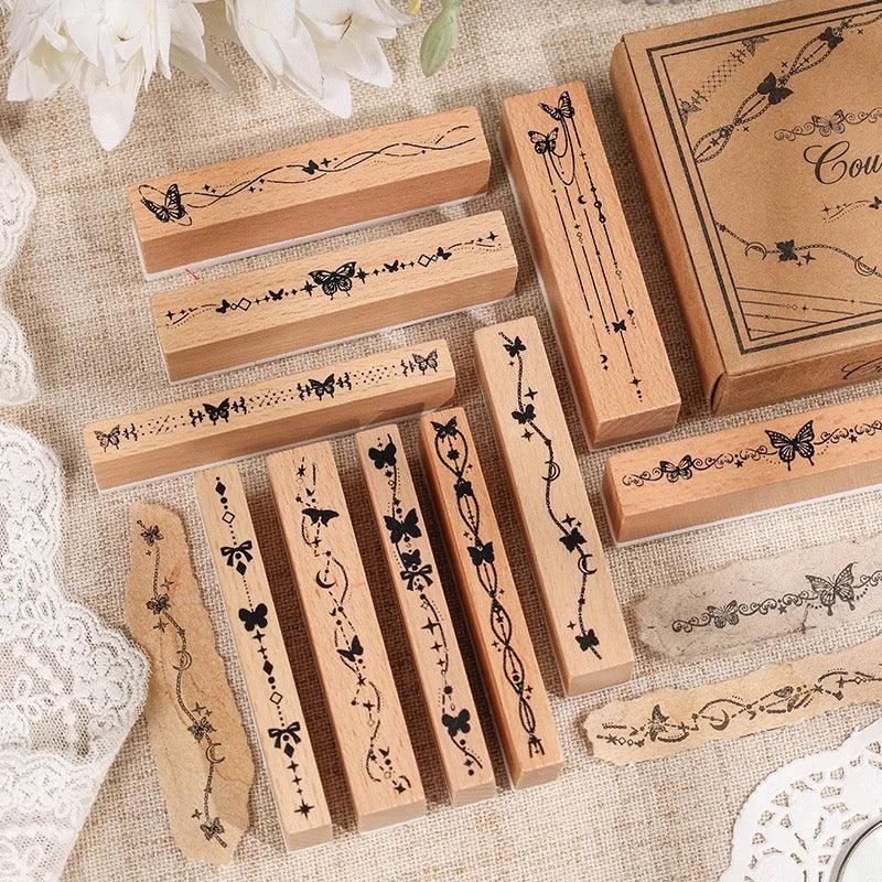 Vintage wood seal stamp set - Journal Carnival