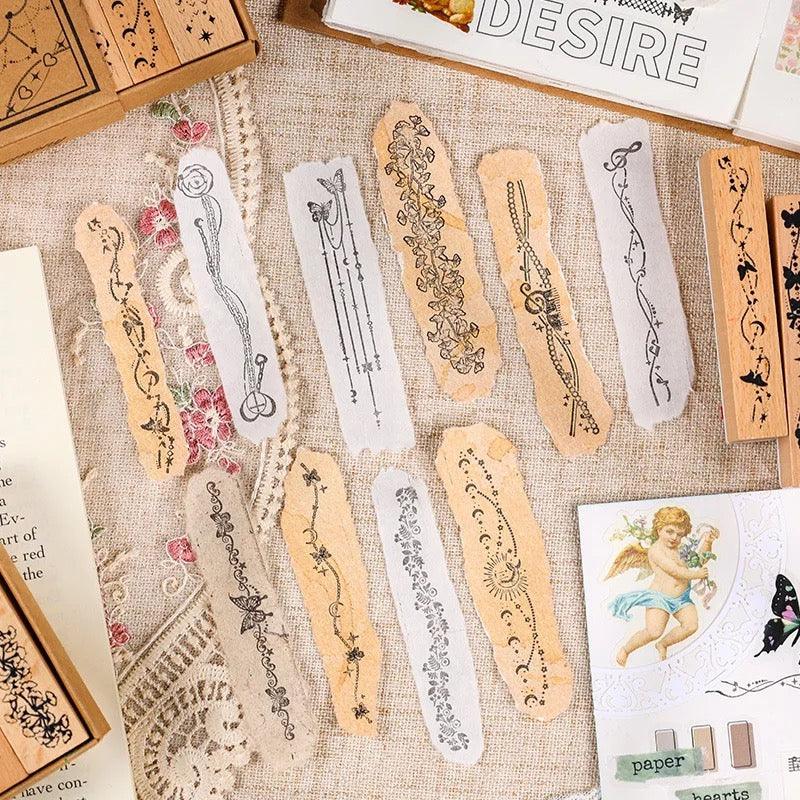 Vintage wood seal stamp set - Journal Carnival