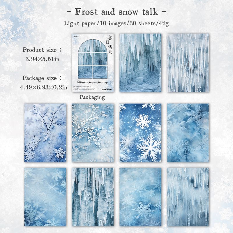 Snow Paper Sheets Winter Snow Series Scrapbook Papers - Vintage Paper Pack