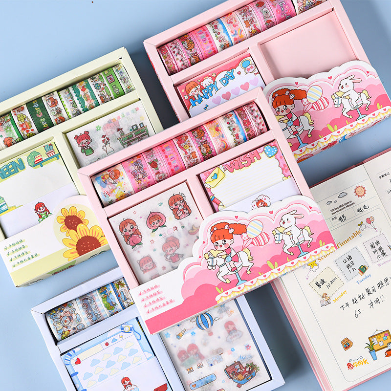 Kawaii Washi Masking Tape Sticker Memo Pad Set
