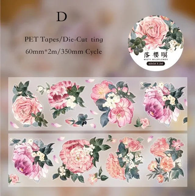 Four Seasons Flower Theme Die-Cut Pet Tape - Journal Carnival