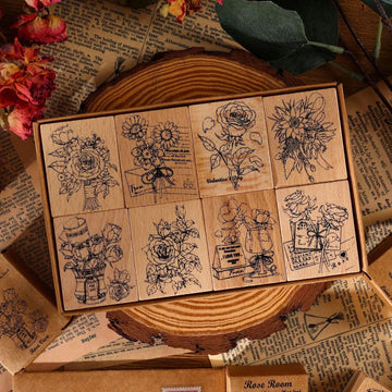 Rose Book Collection Vintage Wooden Rubber Stamp - Journal Carnival