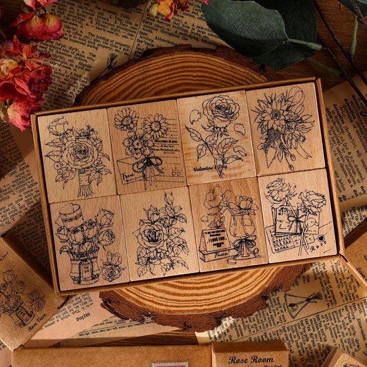 Rose Book Collection Vintage  Wooden Rubber Stamp