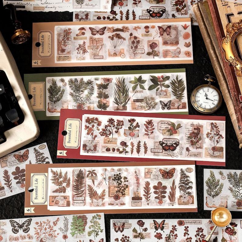 Vintage Nature Sticker Strips Set - Journal Carnival