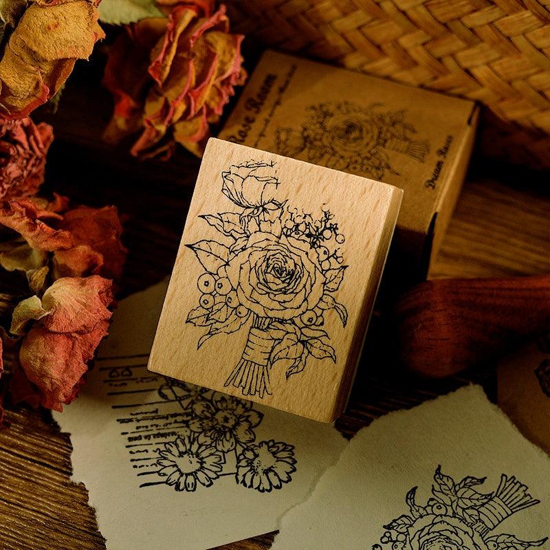 Rose Book Collection Vintage Wooden Rubber Stamp - Journal Carnival