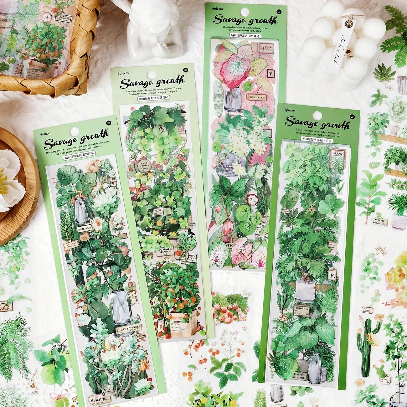 Green Plant Series Retro Journal Stickers - Journal Carnival