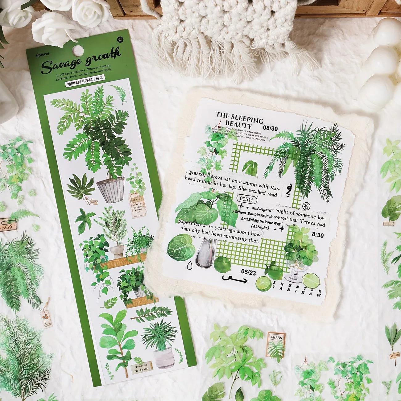 Green Plant Series Retro Journal Stickers - Journal Carnival