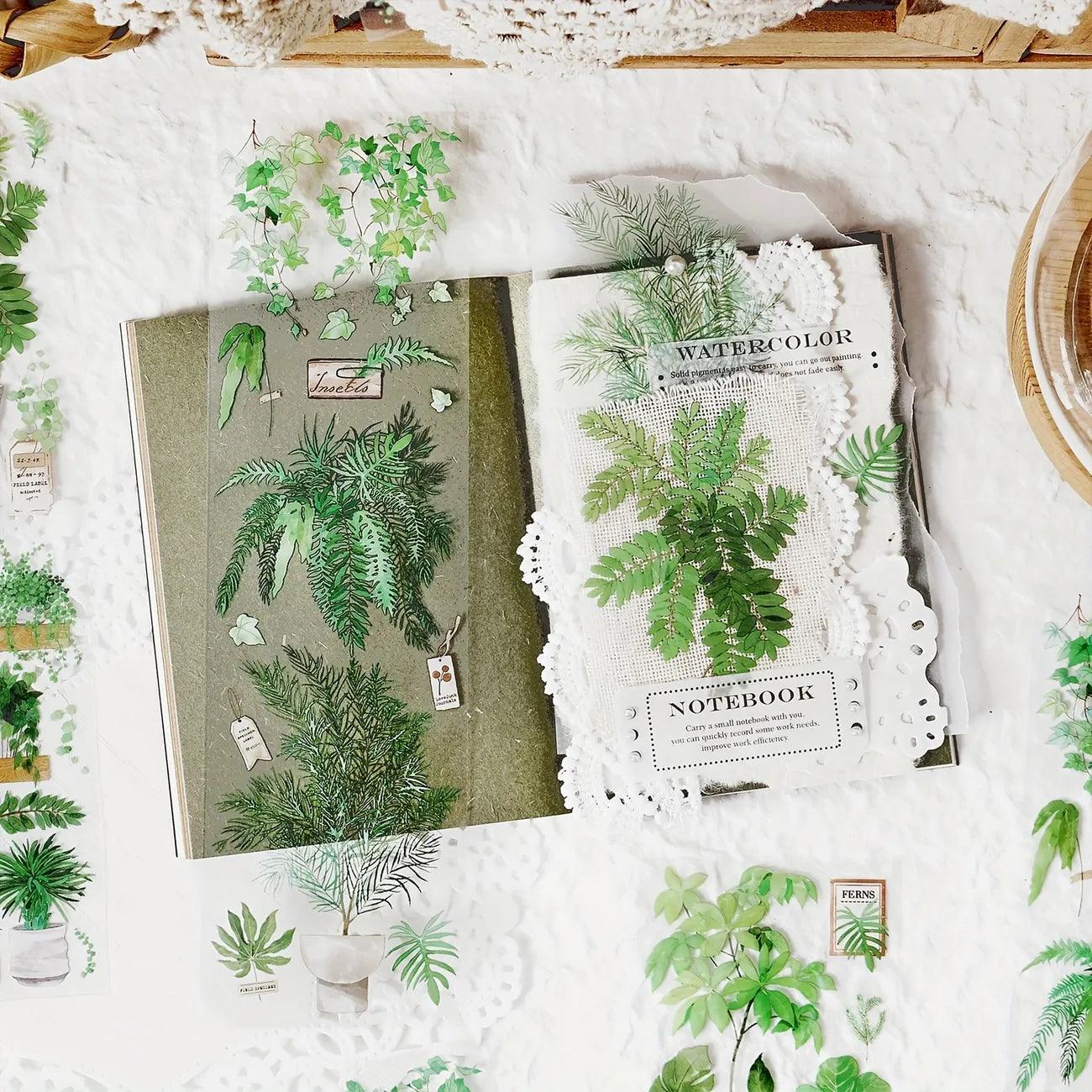 Green Plant Series Retro Journal Stickers - Journal Carnival