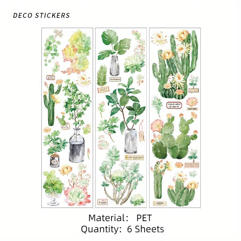 Green Plant Series Retro Journal Stickers - Journal Carnival