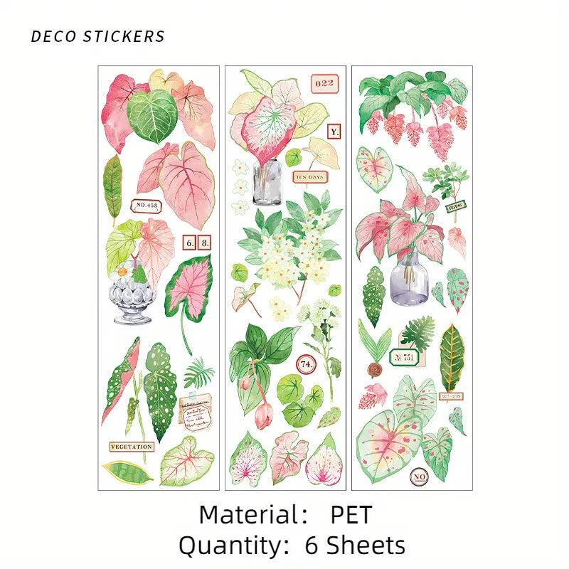 Green Plant Series Retro Journal Stickers - Journal Carnival