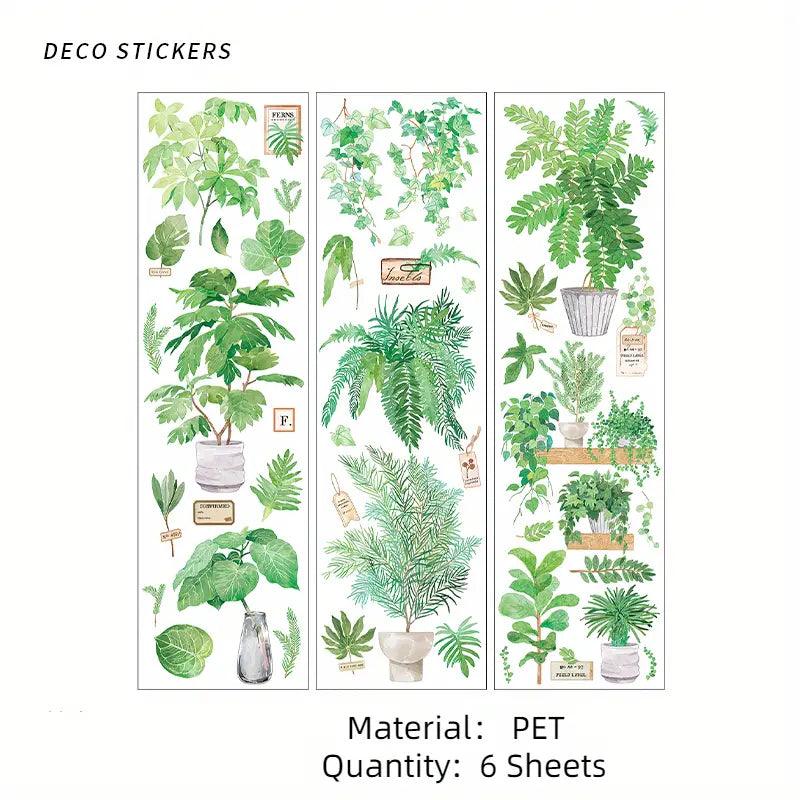 Green Plant Series Retro Journal Stickers - Journal Carnival