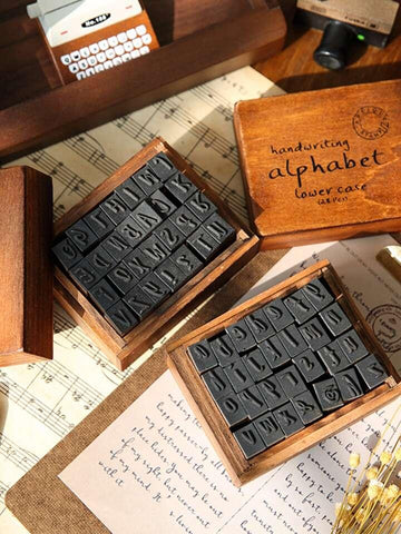 Vintage Wooden Rubber Stamp Set - Journal Carnival