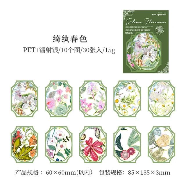 Silver Flower Pet Laser Sticker - Journal Carnival