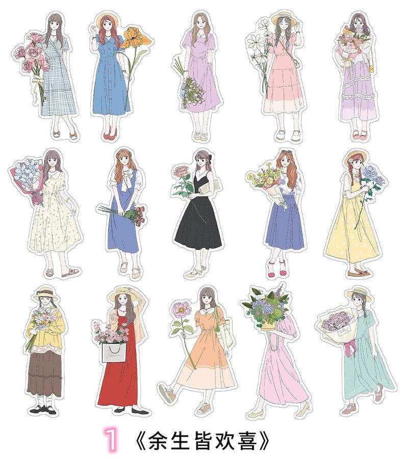 Korean Dress Girls Sticker - Journal Carnival