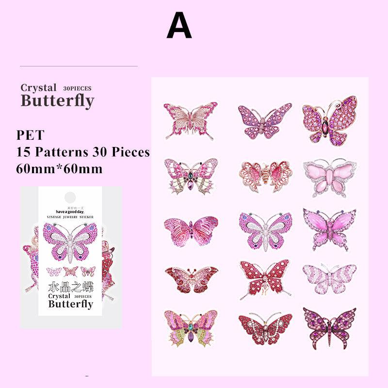 Lavender Blush Crystal Butterfly Series PET Stickers