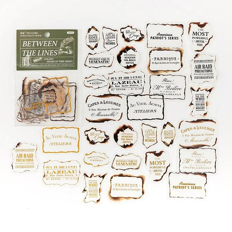 Beige Vintage English Bronzing Stickers