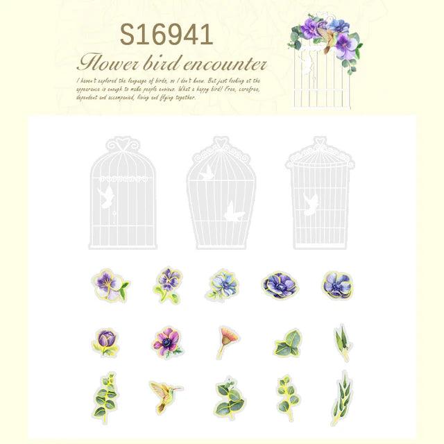 Vintage Flower Bird Encounter Series PET Sticker - Journal Carnival