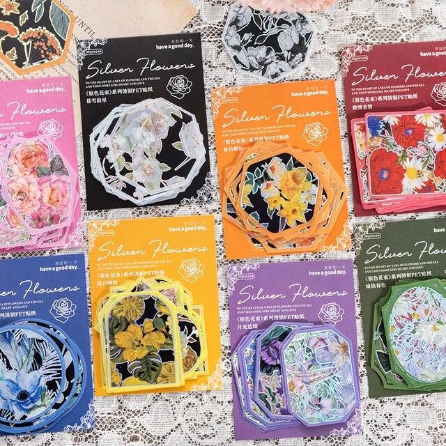 Silver Flower Pet Laser Sticker - Journal Carnival