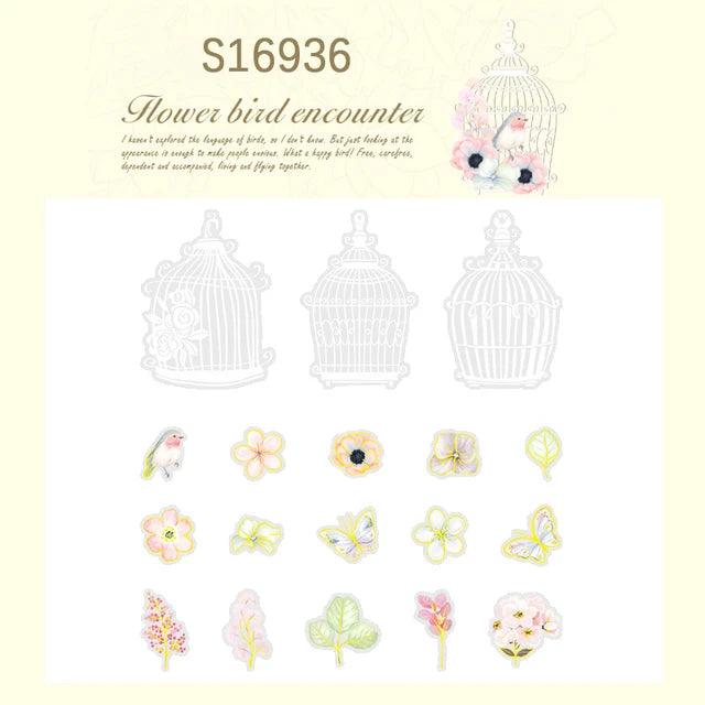 Vintage Flower Bird Encounter Series PET Sticker - Journal Carnival