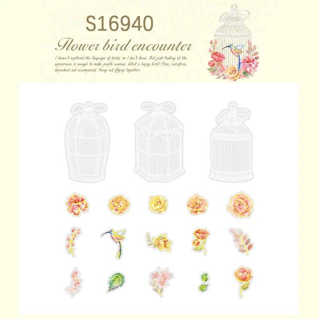 Vintage Flower Bird Encounter Series PET Sticker - Journal Carnival
