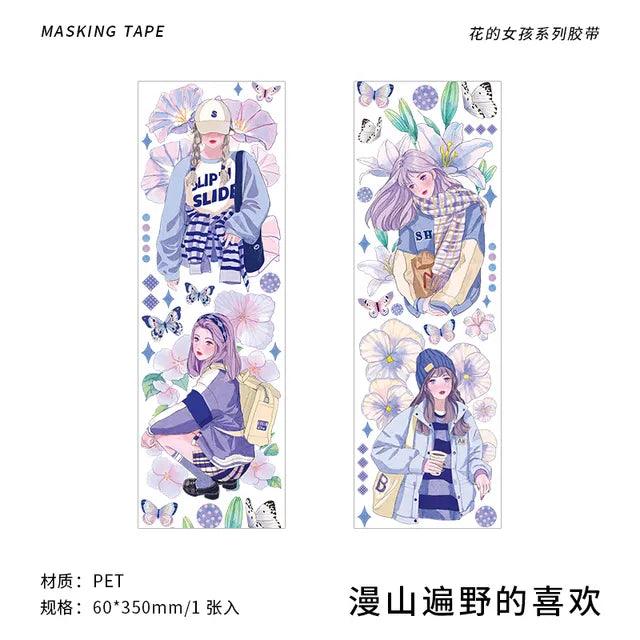 Purple theme Flower Girl Masking Tape - Journal Carnival