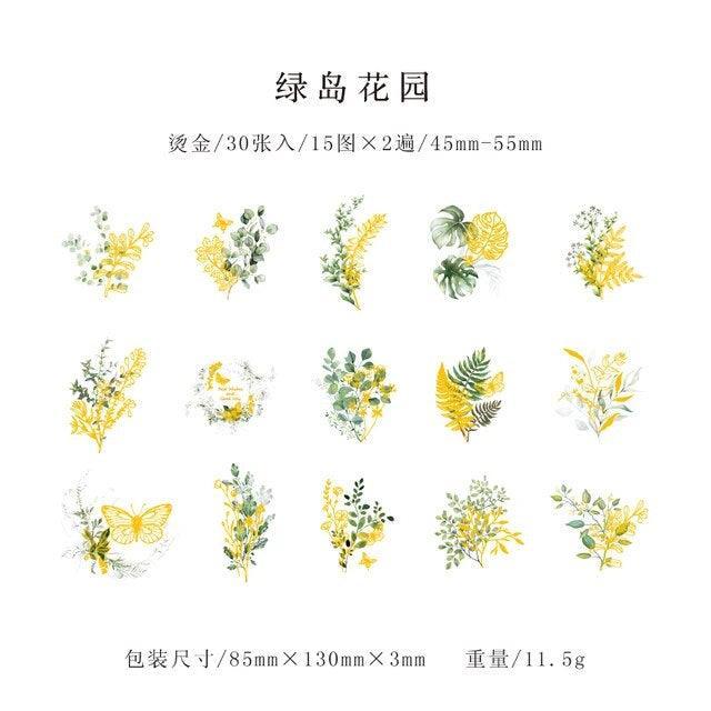 Bronzed Aesthetic Flower Stickers - Journal Carnival