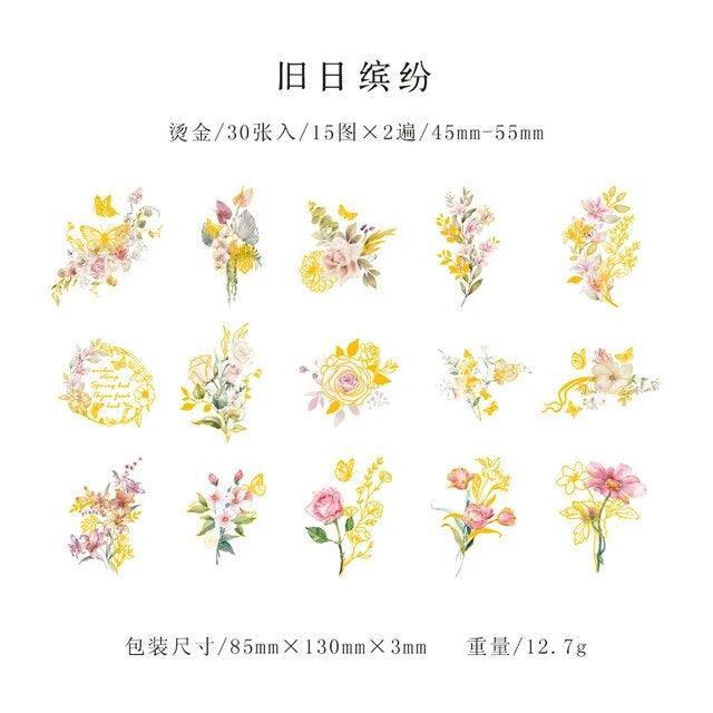 Bronzed Aesthetic Flower Stickers - Journal Carnival