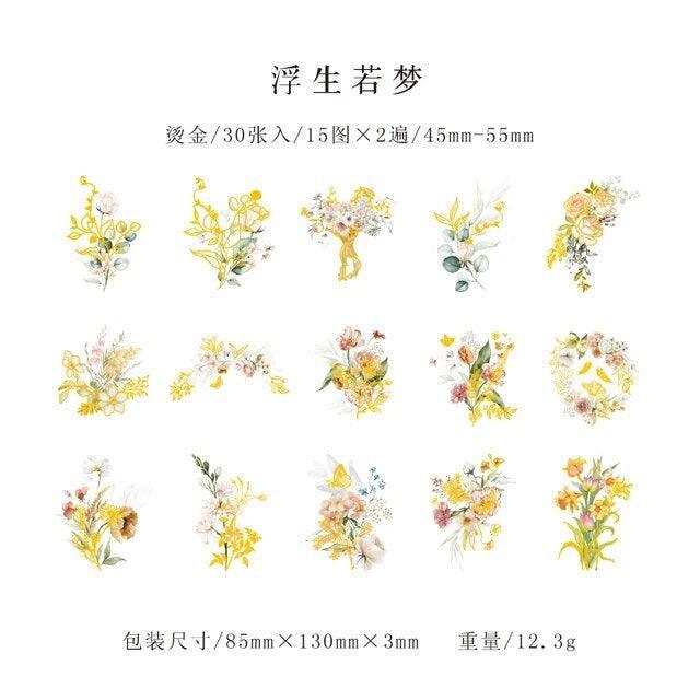 Bronzed Aesthetic Flower Stickers - Journal Carnival