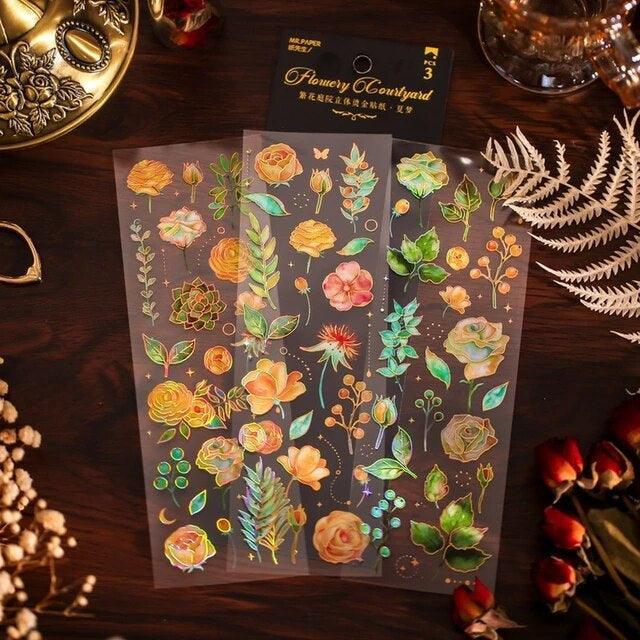 Bronzing Pet Flower stickers - Journal Carnival